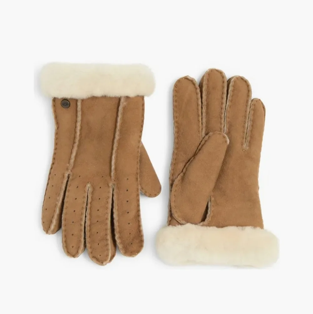 UGG Perforated Genuine Shearling Suede Gloves